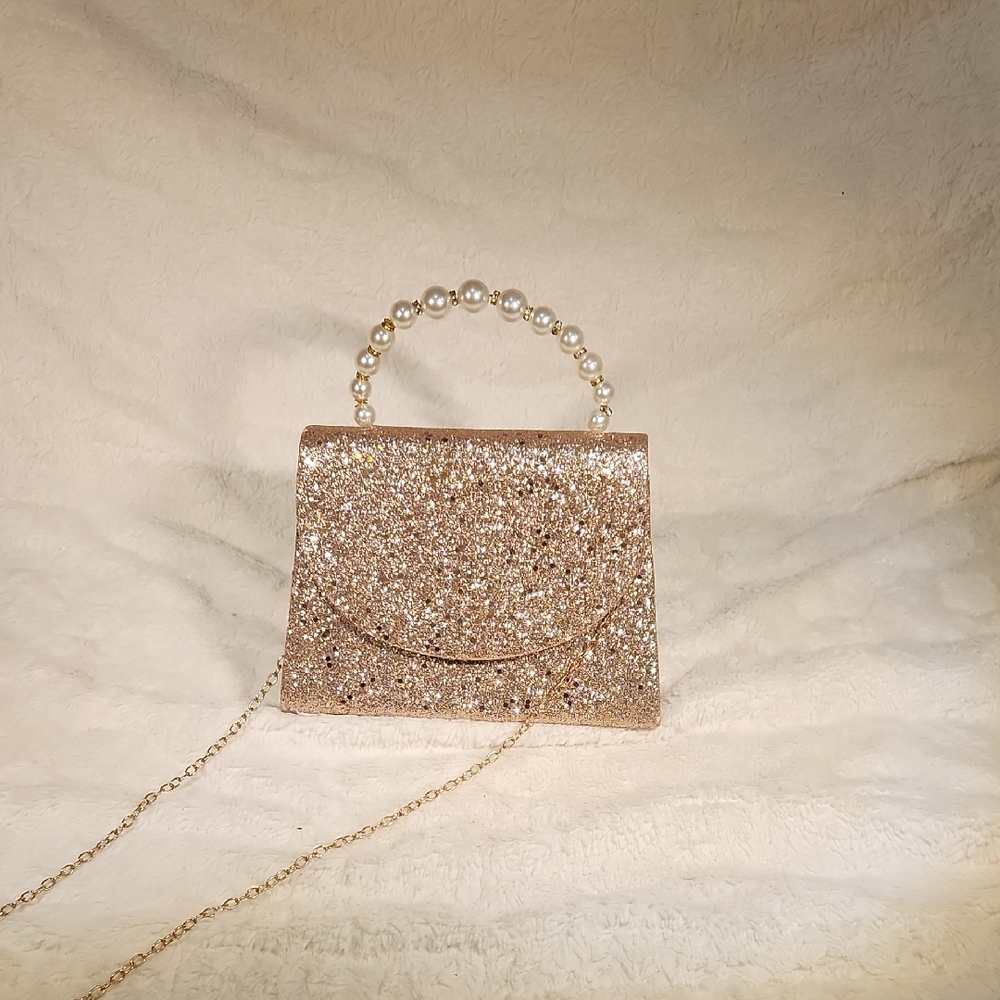 Elegant Glittering Handbag with Pearl Handle